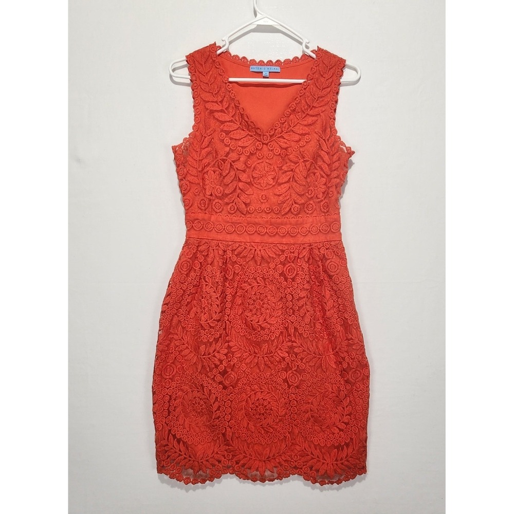 Antonio Melani Women's Elegant Dressy Lace Embroidered Orange Dress Size 4